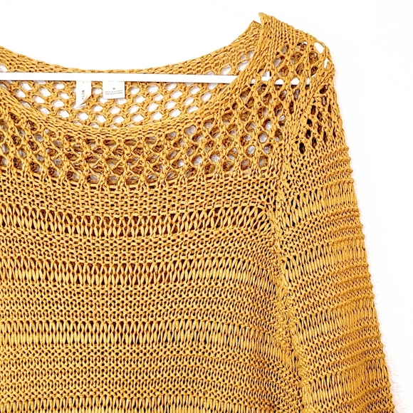 Anthropologie Moth chunky open knit crocheted sweater yellow boho NEW Size M - Picture 3 of 8